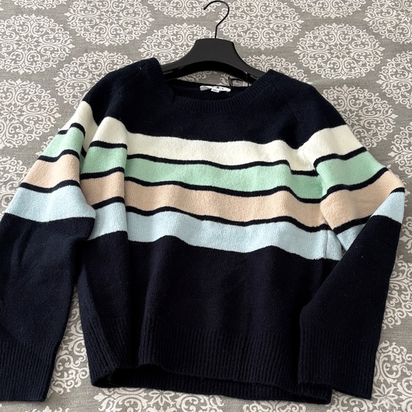 THML Sweaters - THML Navy and Pastel Striped Sweater